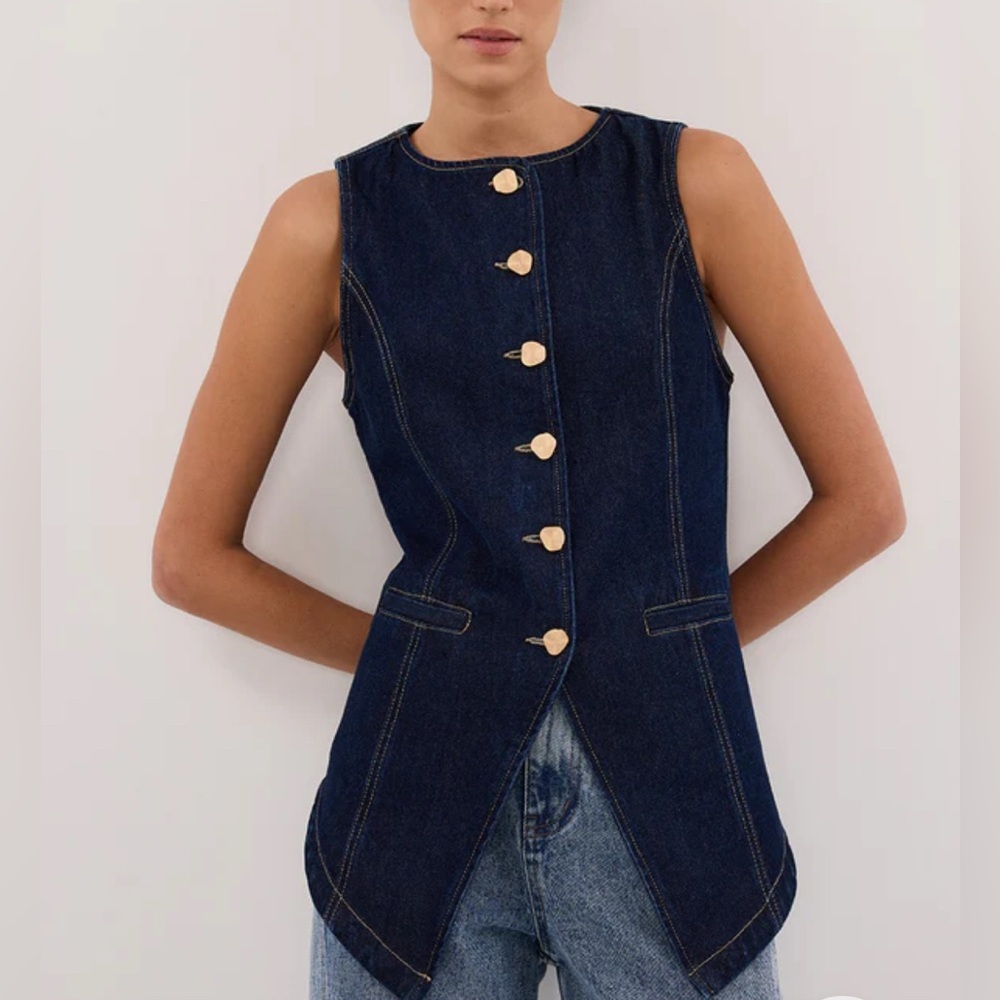 DISSH Dark Blue Denim Vest with Gold Buttons